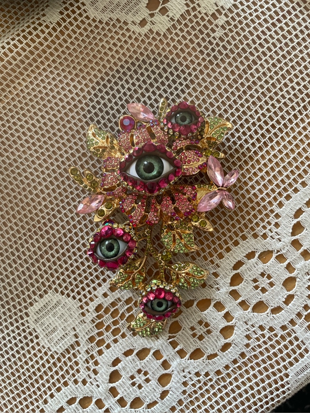 Rhinestone Floral Eye Statement Brooch Pin Handmade by JenBurnsArt